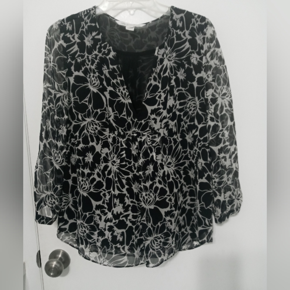 Diane Von Furstenburg Floral Sheer Boho Lined Pullover High Low Blouse Size 6